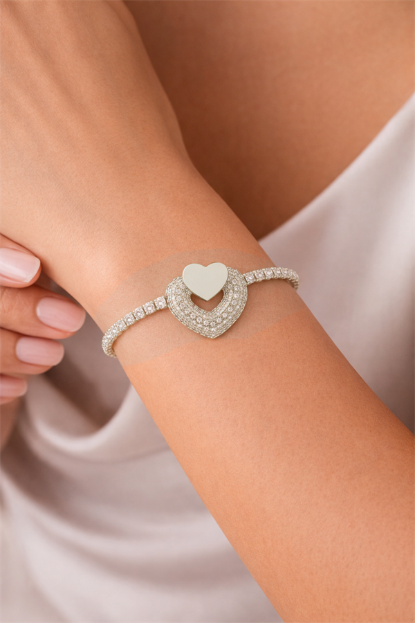 Çift Kalp Detaylı Çelik Bileklik