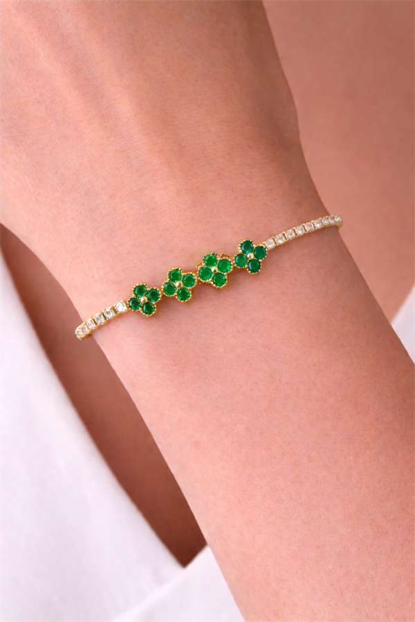 Su Yolu Çiçek İşlemeli Çelik Bileklik