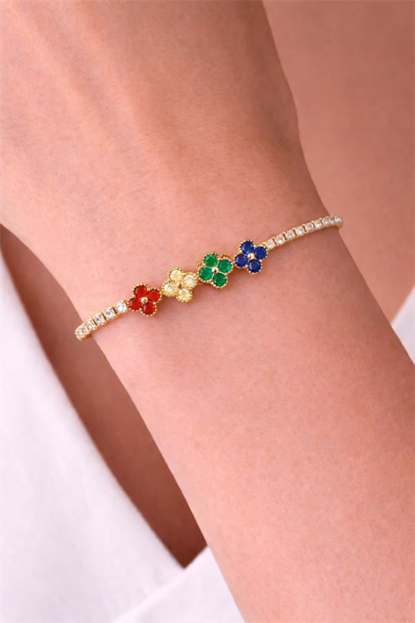 Su Yolu Çiçek İşlemeli Çelik Bileklik