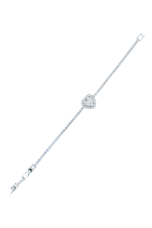 Taş İşlemeli Kalp Detaylı Çelik Bileklik