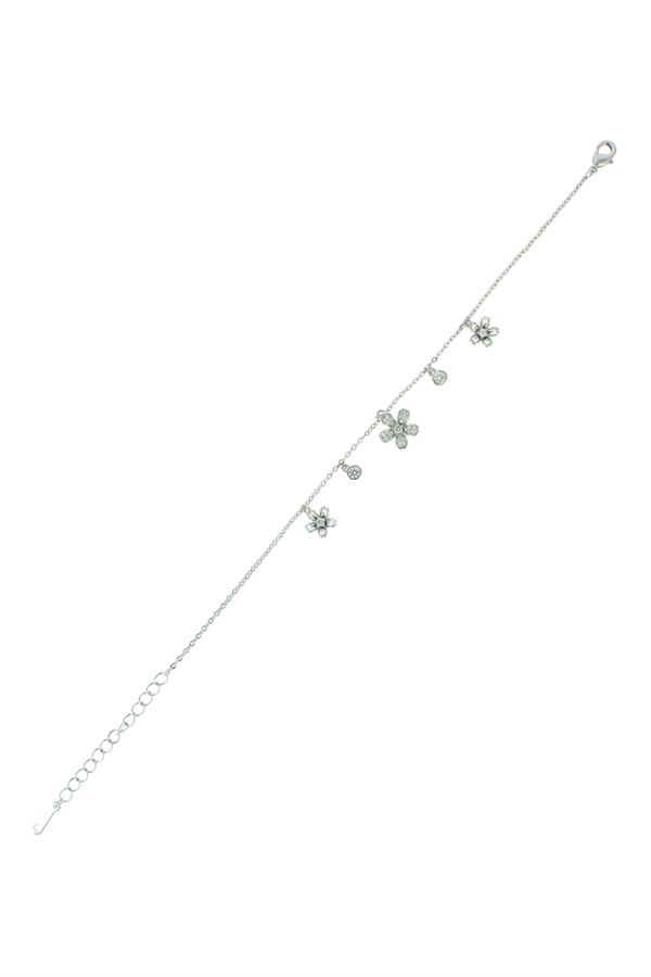 Taşlı Çiçek Detaylı Çelik Bileklik