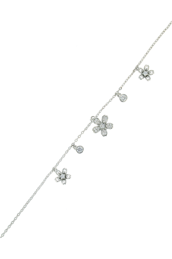 Taşlı Çiçek Detaylı Çelik Bileklik