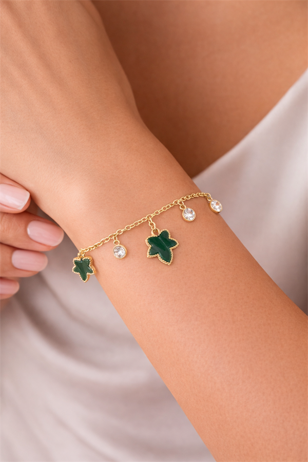 Yaprak Detaylı Çelik Bileklik