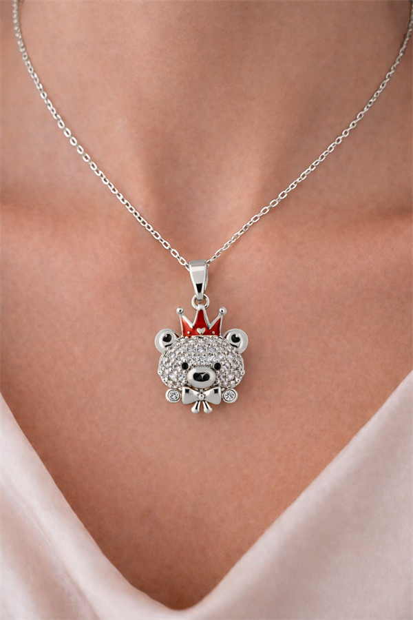 Ayıcık Detaylı Çelik Kolye Ucu