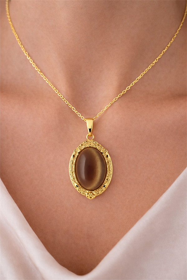 Doğal Taşlı Çelik Kolye Ucu