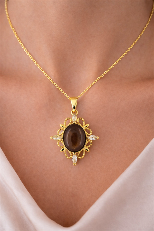 Doğal Taşlı Elips Tasarım Kolye Ucu