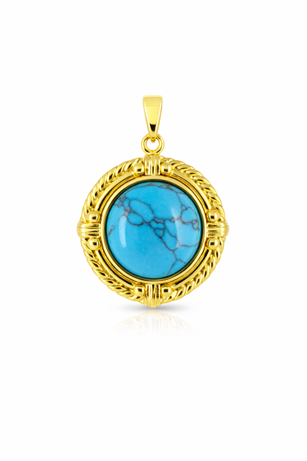 Doğal Taşlı Oval Çelik Kolye Ucu