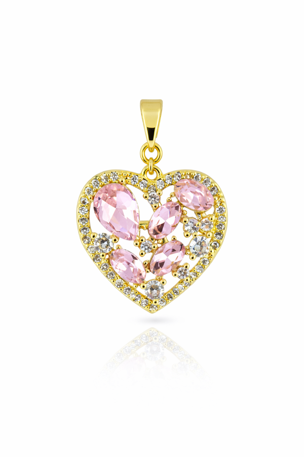 Taş İşlemeli Kalp Tasarım Kolye Ucu