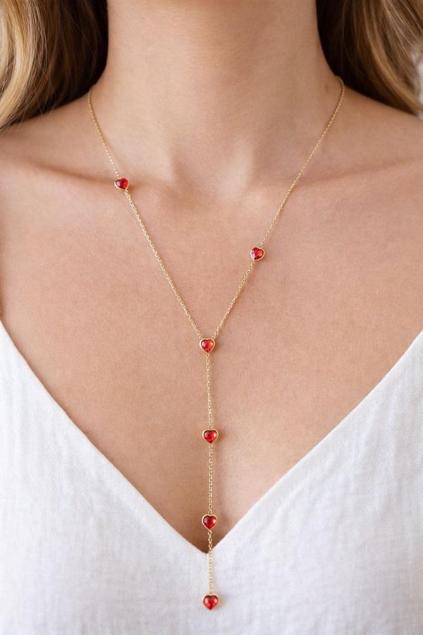 Kalp Detaylı Taşlı Çelik Kolye