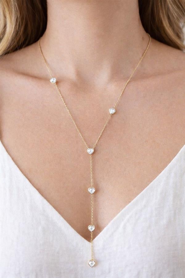 Kalp Detaylı Taşlı Çelik Kolye