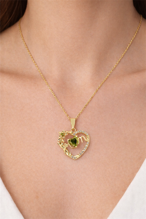 M Harfli Kalp Detaylı Çelik Kolye