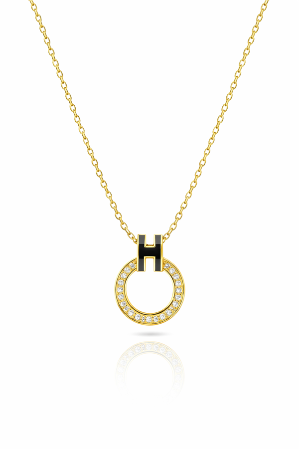 Oval Tasarım H Harfi Çelik Kolye
