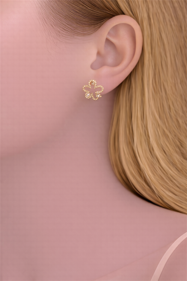 Çiçek Motifli Çelik Küpe