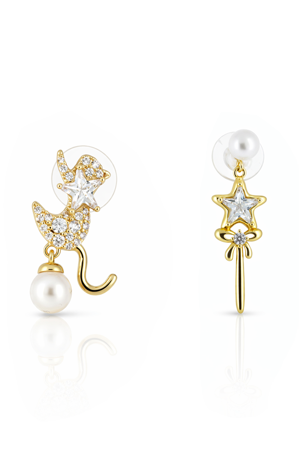 Kedi Motifli Çelik Küpe