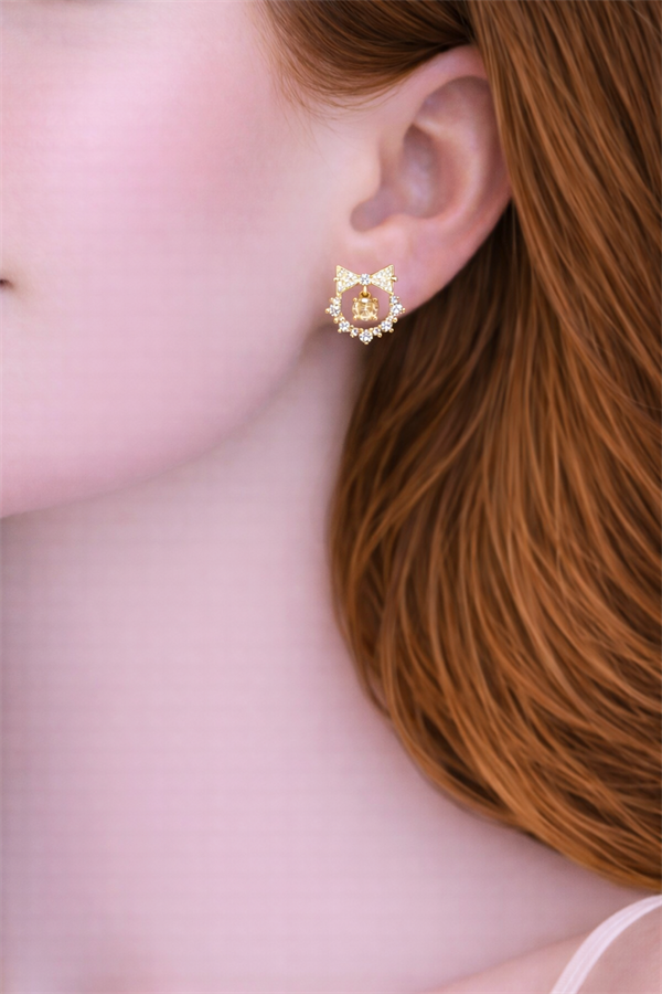 Kedi Tasarım Çelik Küpe