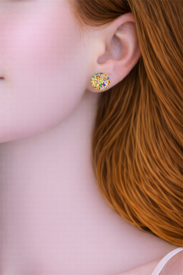 Renkli Taşlı Oval Çelik Küpe