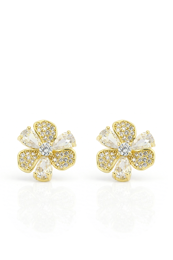 Taş Detaylı Çiçek Tasarım Çelik Küpe