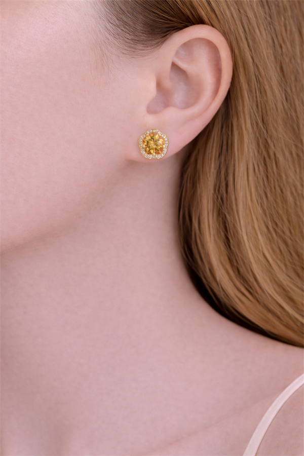 Tek Taş Çiçek Tasarım Çelik Küpe