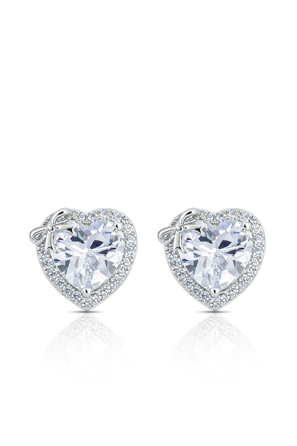 Tek Taş Kalp Tasarım Çelik Küpe