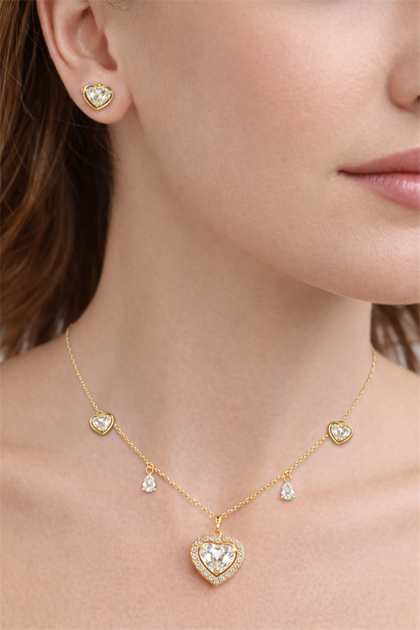 Kalp Tasarım Çelik Takı Set