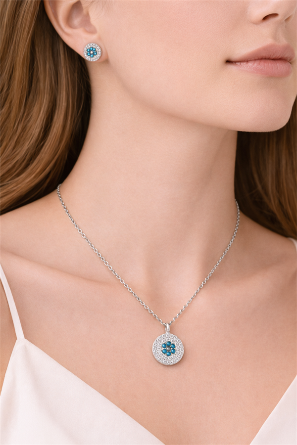 Oval Tasarım Göz Detaylı Çelik Takı Set