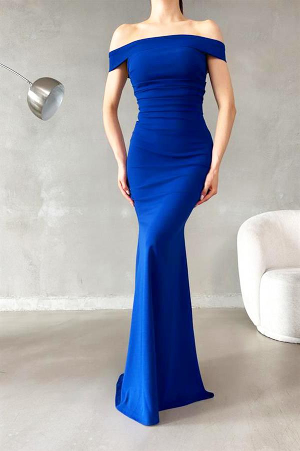 Düşük Omuzlu Uzun Elbise