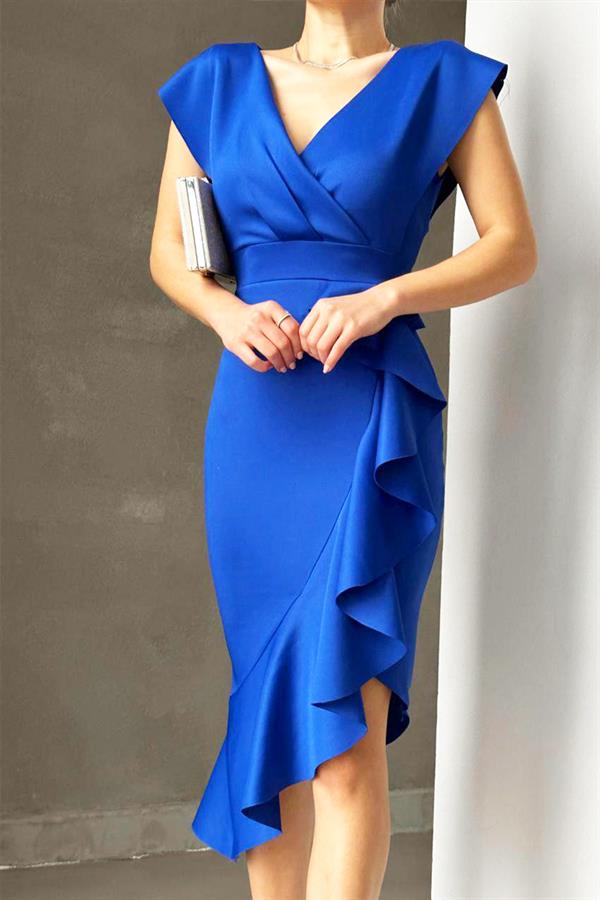 Düşük Omuzlu Volan Elbise