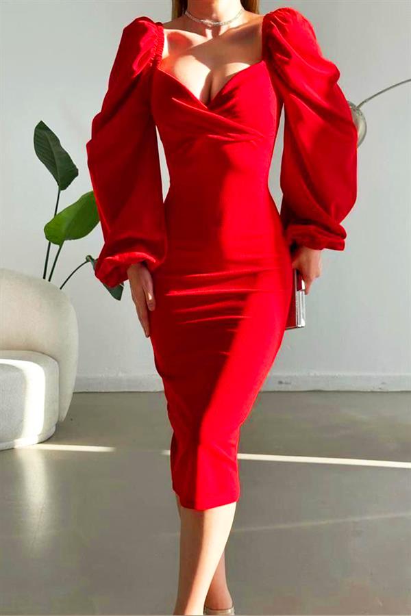 İthal Krep Kumaş Uzun Kol Elbise