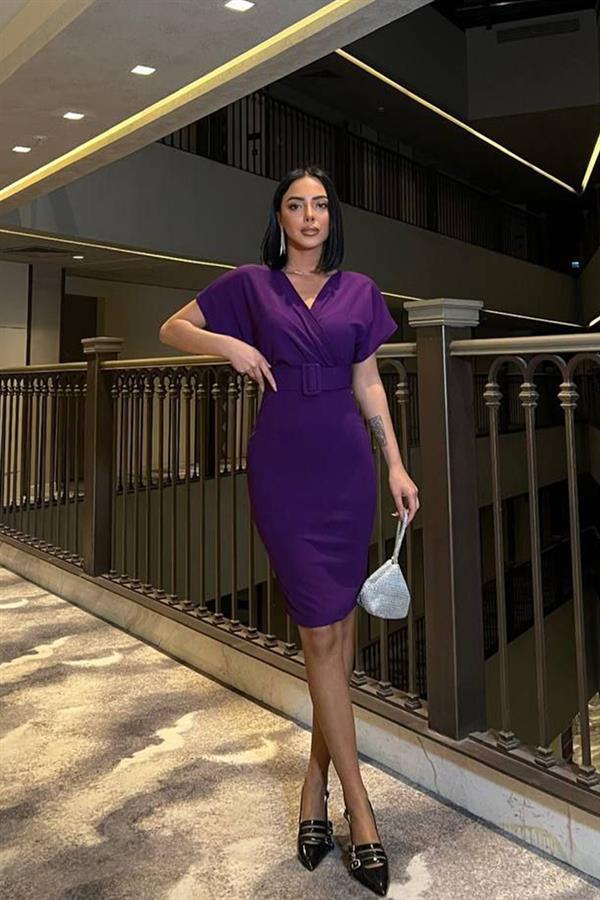 Kemer Detaylı Scuba Krep Elbise