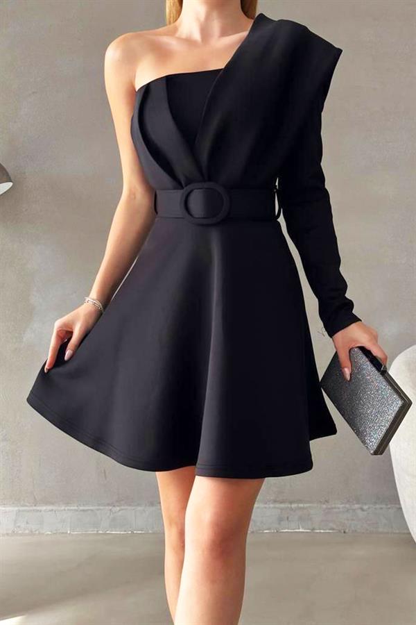 Kemer Detaylı Tek kol Elbise