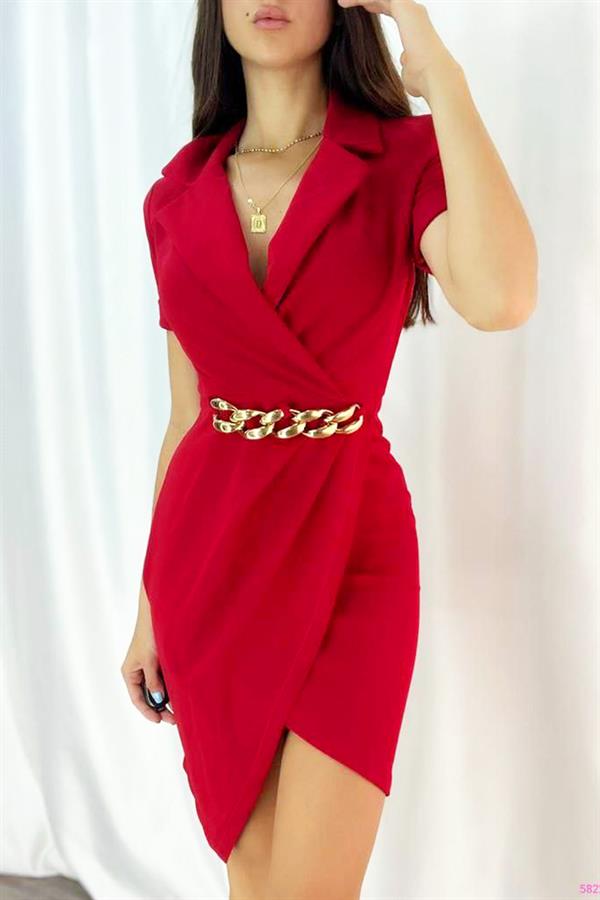 Zincir Detaylı Krep Elbise