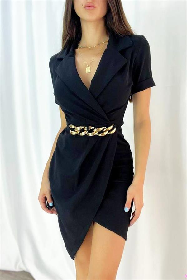 Zincir Detaylı Krep Elbise