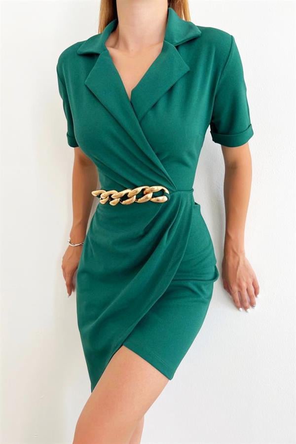 Zincir Detaylı Krep Elbise