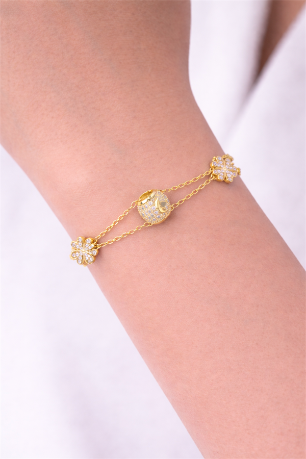 925 Ayar Gümüş Çift Taraflı Yonca Detay Bileklik 