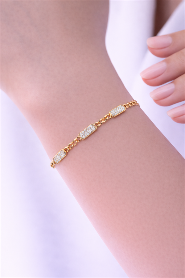 925 Ayar Gümüş Geometrik Kesim Taşlı Bileklik