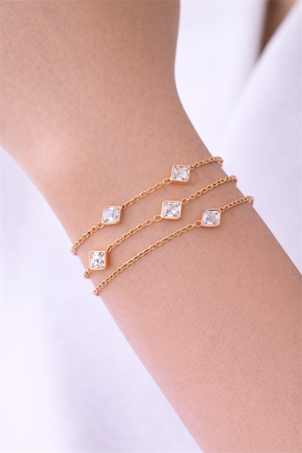 925 Ayar Gümüş Prenses Kesim Çoklu Bileklik