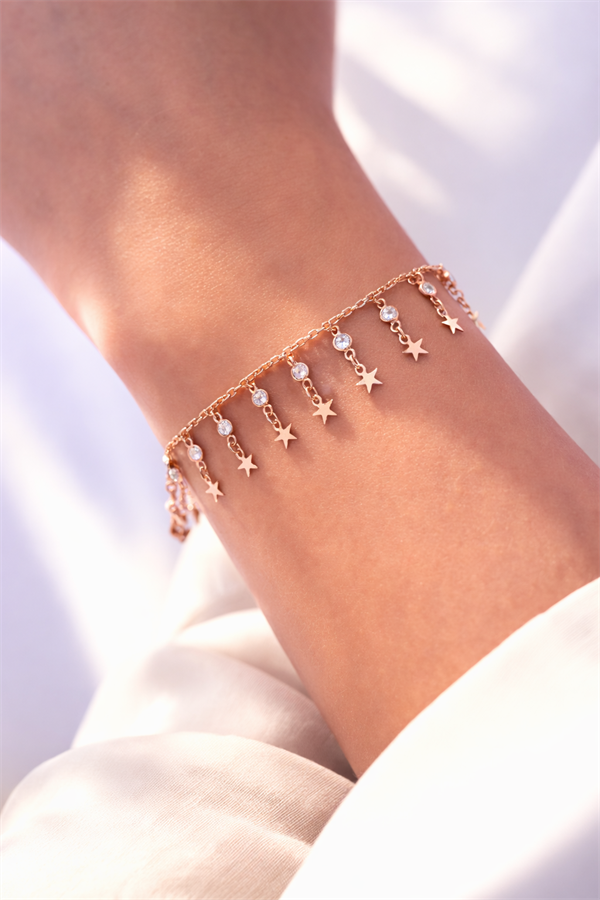 925 Ayar Gümüş Püsküllü Yıldız Bileklik 