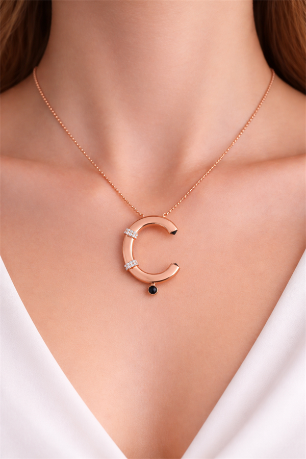 925 Ayar Gümüş Ç Harfi Kolye