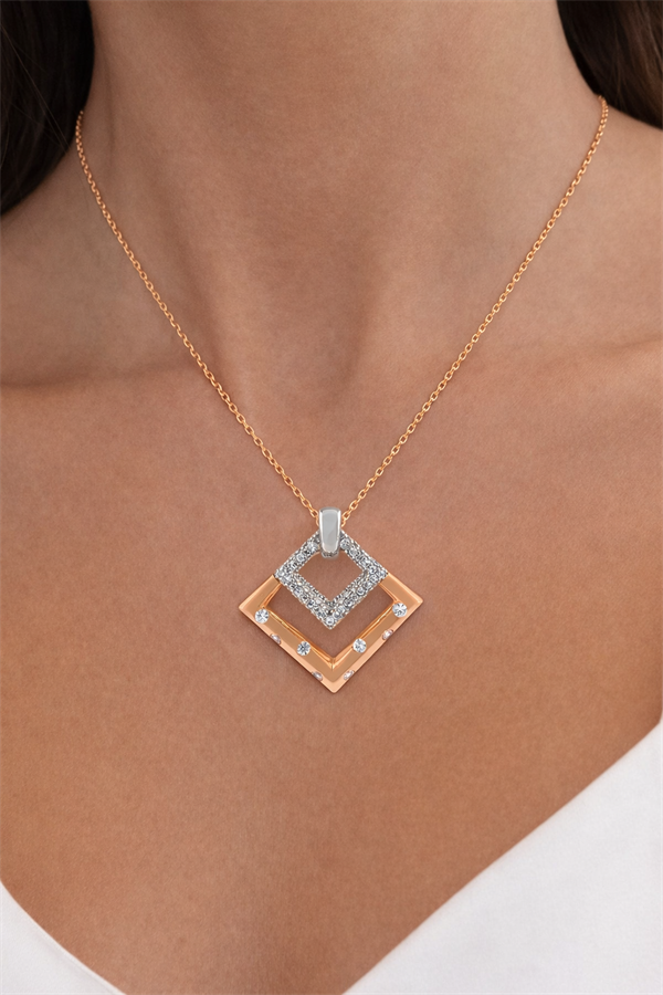 925 Ayar Gümüş Çift Kare Kolye