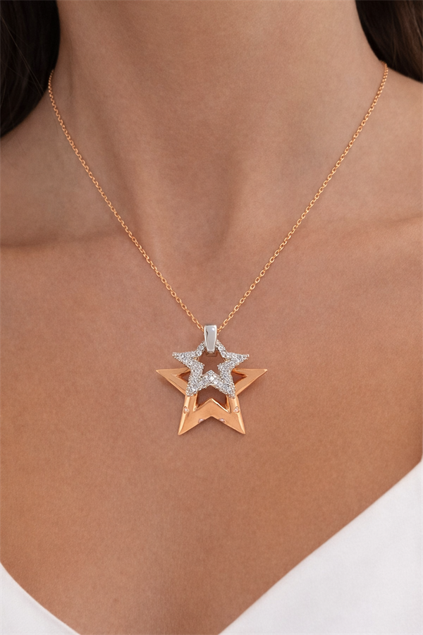 925 Ayar Gümüş Çift Yıldız Kolye