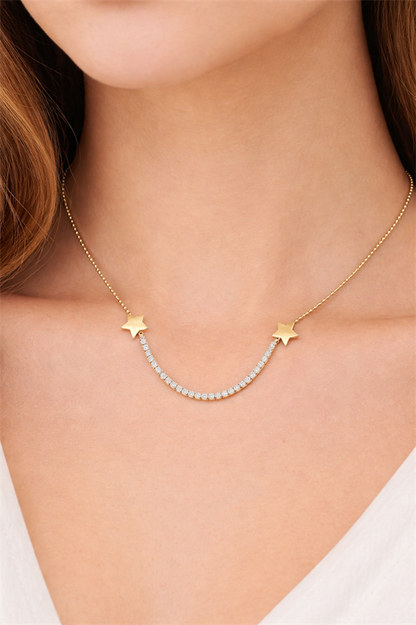 925 Ayar Gümüş Çift Yıldız Kolye