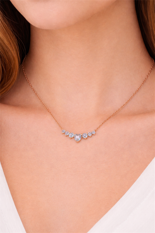 925 Ayar Gümüş Damla Taş Detaylı Kolye