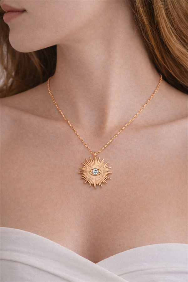 925 Ayar Gümüş Işıldayan Göz Motifli Kolye