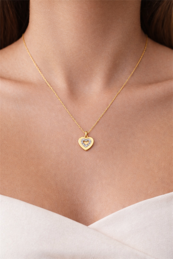 925 Ayar Gümüş Kalp İçinde Kalp Kolye