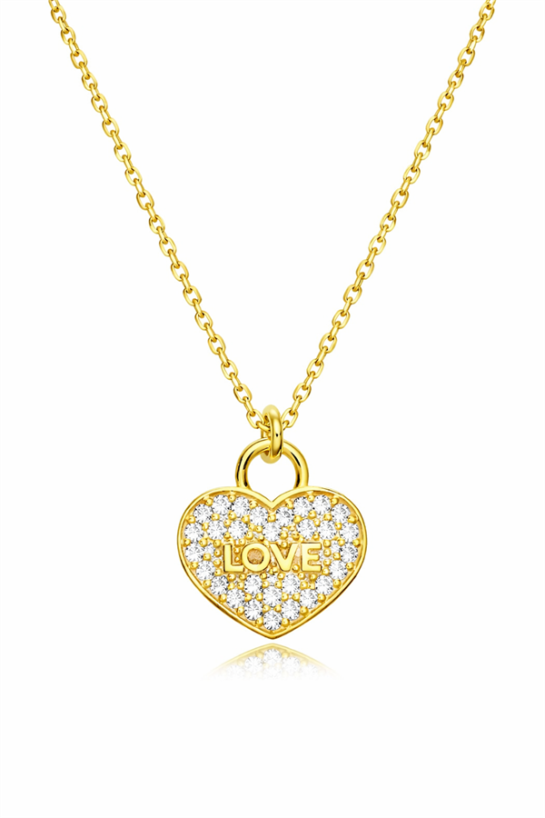 925 Ayar Gümüş Love Yazılı Kalp Kolye