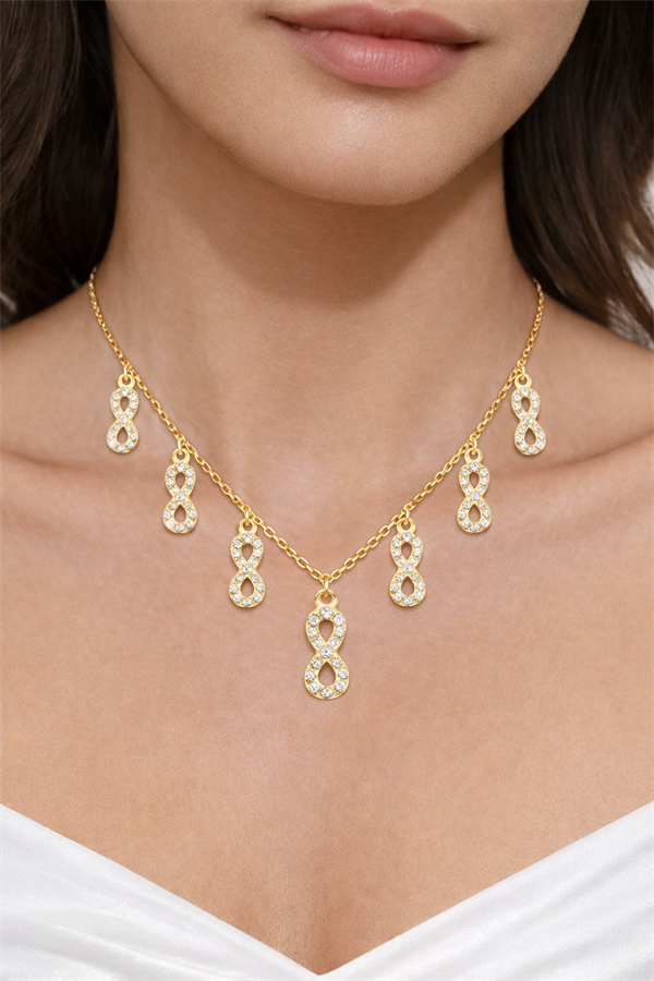 925 Ayar Gümüş Taş Detaylı Sonsuzluk Kolye