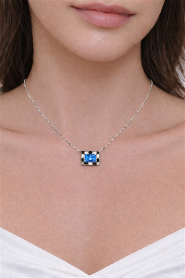 925 Ayar Gümüş Tek Taş Kare Kolye