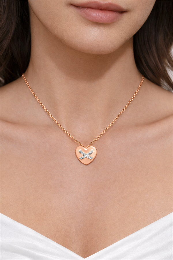 925 Ayar Gümüş X Detaylı Kalp Kolye