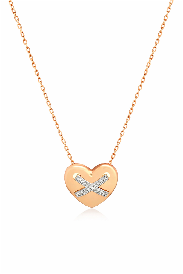 925 Ayar Gümüş X Detaylı Kalp Kolye