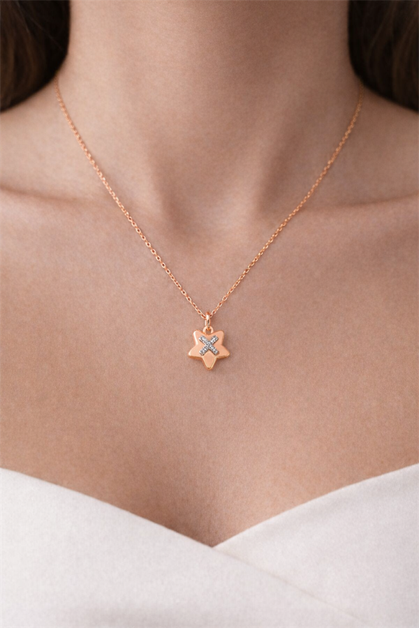 925 Ayar Gümüş X Detaylı Küçük Yıldız Kolye